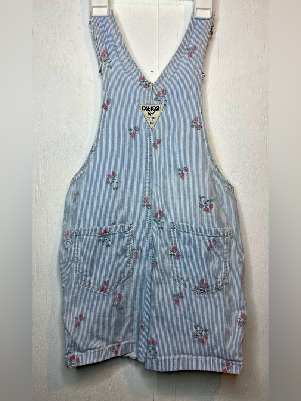 Oshkosh Girl’s Blue Stripe Strawberry Short Overalls size 5T - Picture 4 of 5